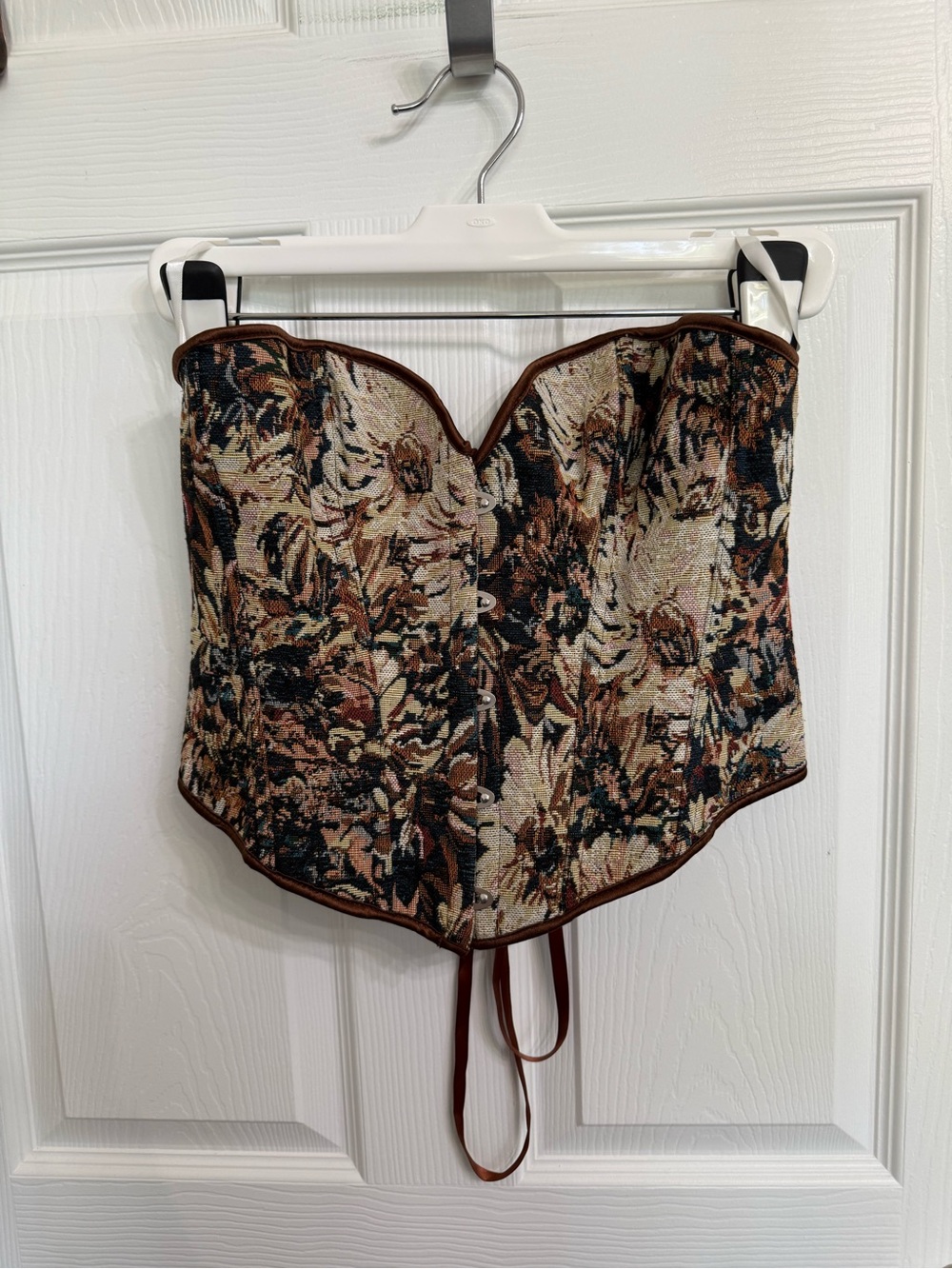 Floral Tapestry Corset Bustier Top Lace Up Boned Cottagecore Coquette Size L
